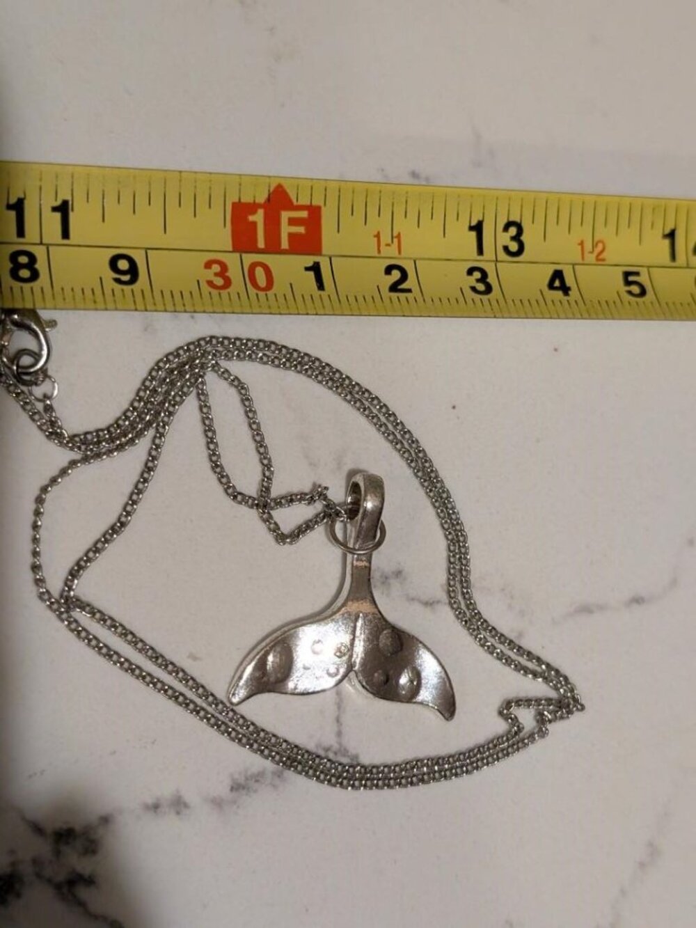 Silver Tone Whale Tail Pendant Necklace (Ship the same day) - Picture 2 of 4